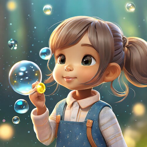 Firefly unreal engine 5 cartoon character, cute toddler girl with blond hair blowing bubbles 1268