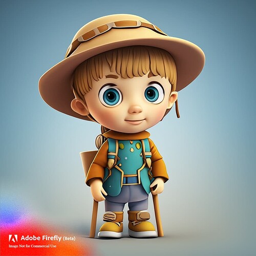 Firefly 3d cartoon style character design of a toddler dressed up as a tourist in a safari 21797