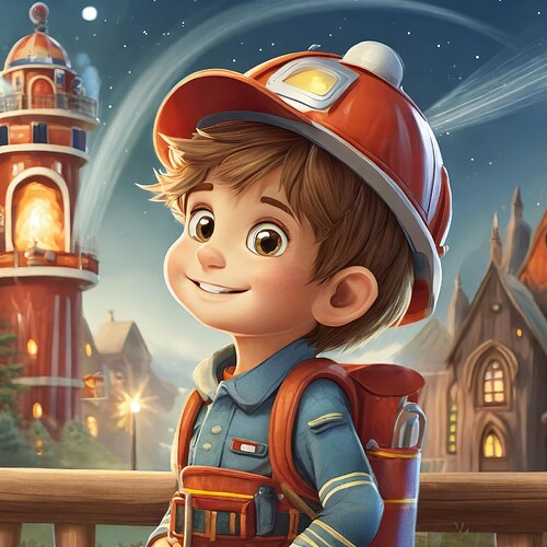 Firefly unreal engine 5 cartoon character, little boy dreaming of fire fighters 65636