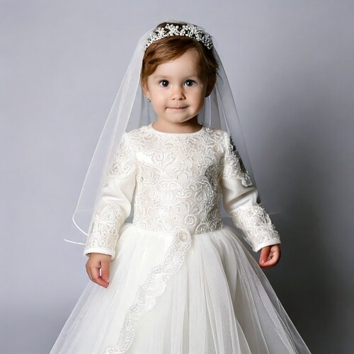 Firefly toddler girl wearing a bride costume with long sleeves 2478
