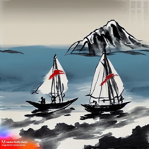 Firefly A Sumi-e painting of sailboats at sea 93486