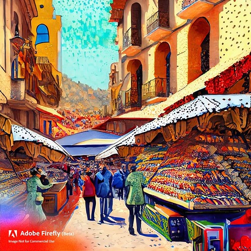 Firefly Pointillism Style Illustration of a open air market in Spain 31054