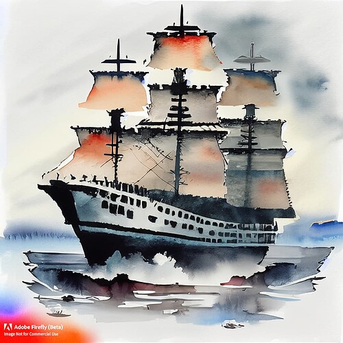 Firefly a sumi-e watercolor painting of the titanic ship on the water 62770