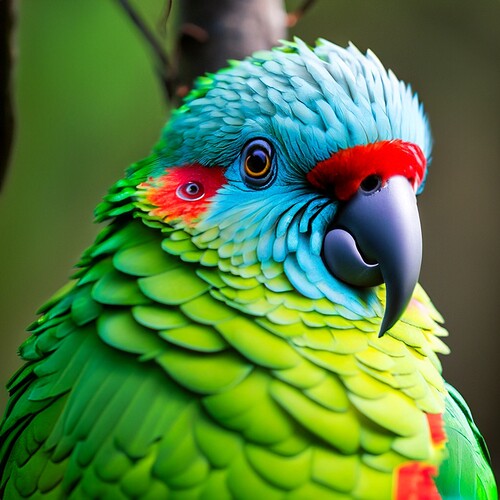 Firefly parrot in tree closeup, 100mm macro lens 69351