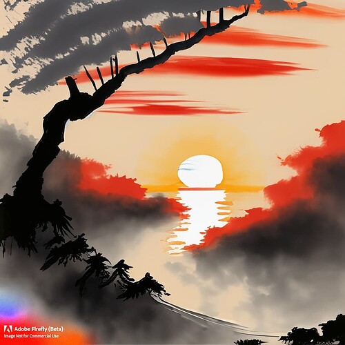 Firefly a sumi-e ink painting of a sunset 95299
