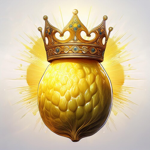 Firefly Design a regal Etrog with a crown on top with royal colors yellow. surrounded by a glowing a (1)