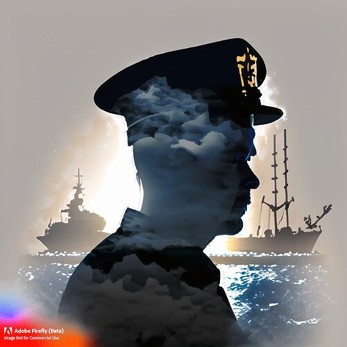 Firefly silhouette marine officer navy boat sun glare smoke double exposure isolated 62120