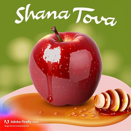 Firefly red shiny apple dipped in honey with the words shana tova 42900