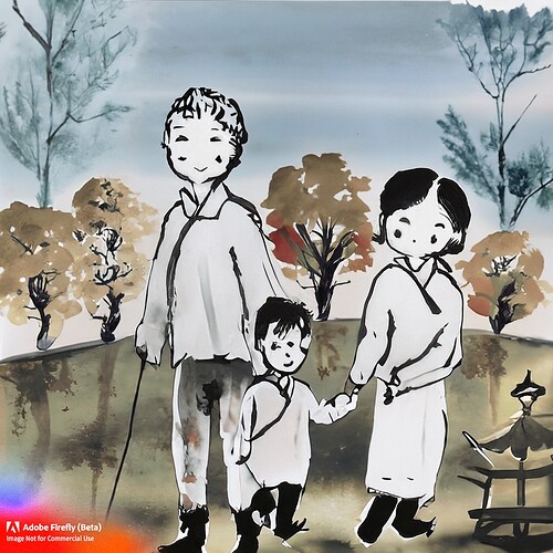 Firefly A Sumi-e painting of family in park 853322