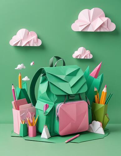 pikaso_texttoimage_papercut-illustration-A-green-backpack-with-school