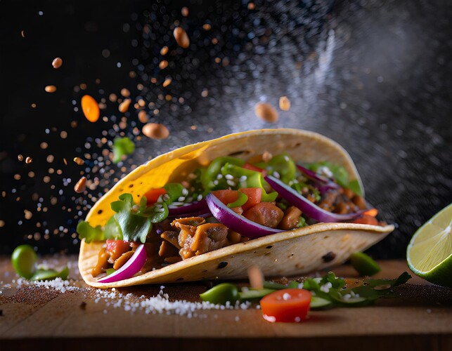 Firefly food photography macro lens shot of taco motion photo for blog or advertisement 65243