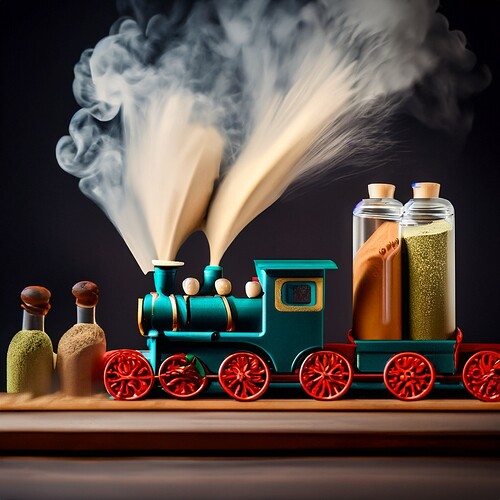 Firefly food photography style of open spice containers riding a train steam coming out 63213