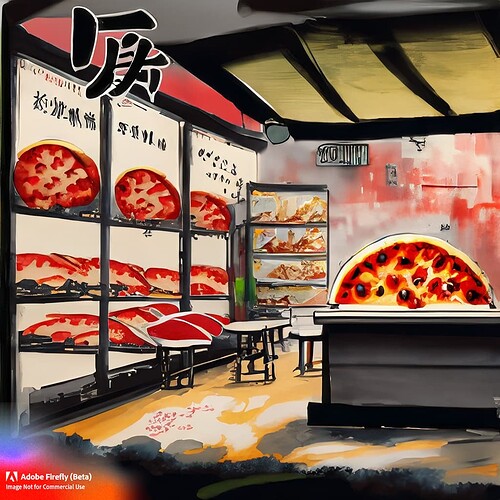 Firefly A Sumi-e painting of X italian pizza store 49293
