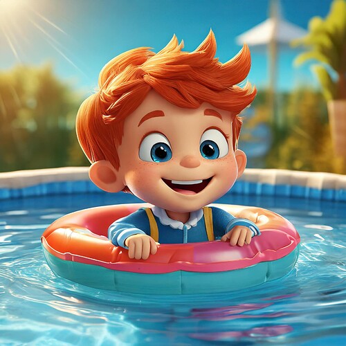 Firefly cute 3d cartoon toddler boy swimming in a kiddie pool 76799