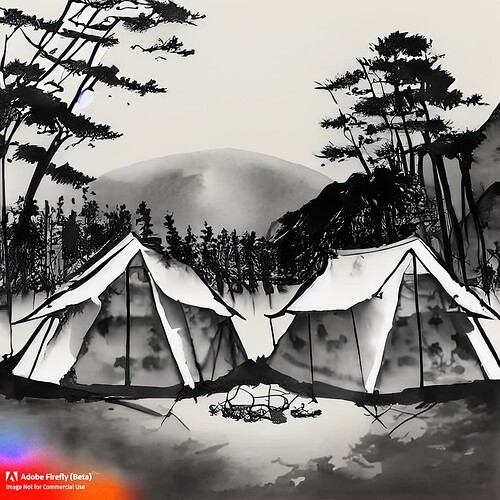 Firefly A Sumi-e painting of a camping site 10870