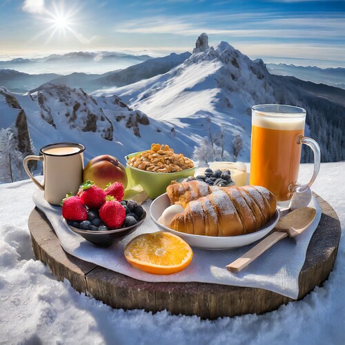 Firefly Breakfast full of energy on top of snow mountain 43728