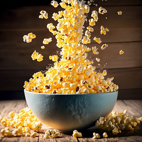 Firefly popped corn popping out of machine into bowl 41384