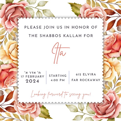 Ita Shabbos Kallah invite