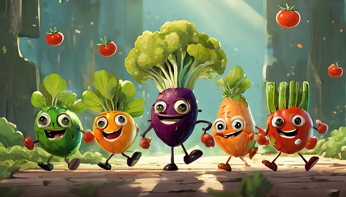 Firefly Unreal Engine 5 cartoon character few cute vegetables walking 91366