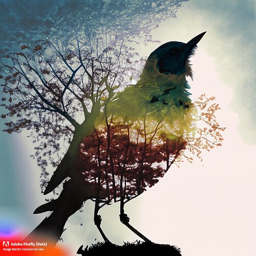 Firefly bird tree double exposure 60892