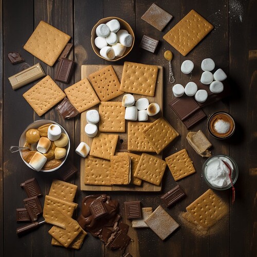 adi3_knolling_style_food_photography_of_smores_6f34246d-70ad-40c2-8b98-0f37234280fb