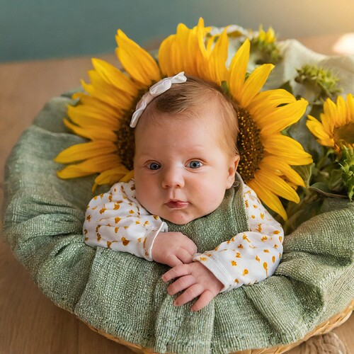 Firefly blonde newborn baby in sunflower anne geddes style 37524