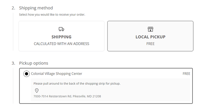 screenshot shipping options