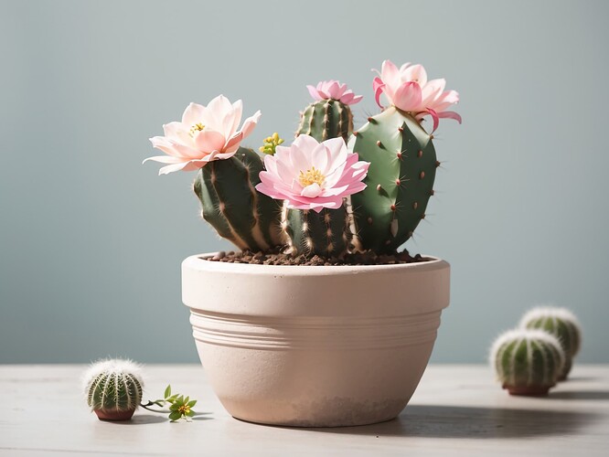 minimalist-cactus-plant-flowers-clay-pot