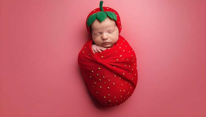 adorable-newborn-dressed-up-as-a-strawberry--cover-body-with-red-cloth--anne-geddes-style