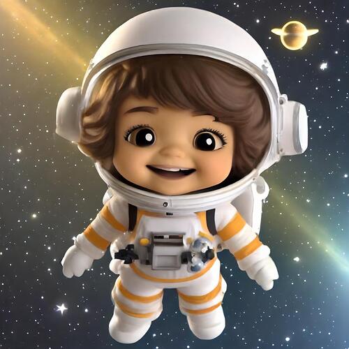 Firefly Unreal Engine 5 cartoon blender character little girl astronaut floating in outer space milk