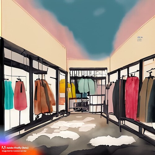 Firefly A Sumi-e painting of modern clothing store soft pastel colors 49293