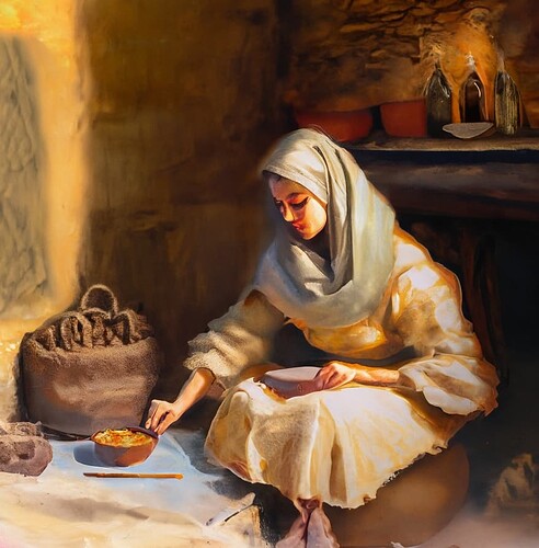 Ruth dipping bread in vinegar