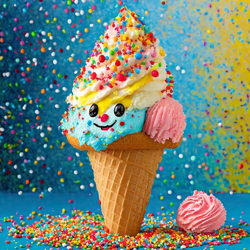 Firefly anthropomorphic ice cream cone with 3 flavoured ice cream sprinkles and cream 14929