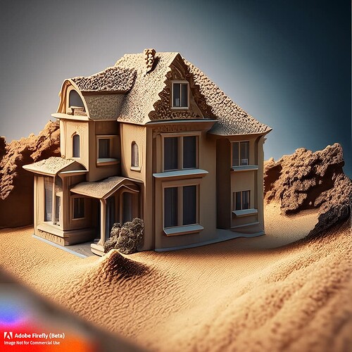 Firefly hyperealistic detailed house on a street made out of sand 62888