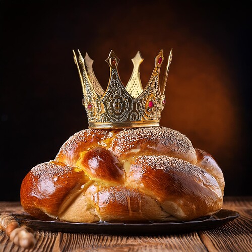 Firefly elegant crown being coronated to challah dipped in honey 87447