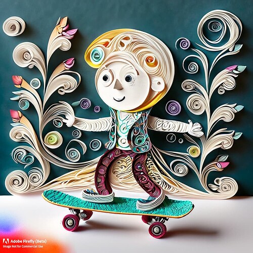Firefly paper quilling art making a picture of a cute boy skateboarding. highly detailed paper quill