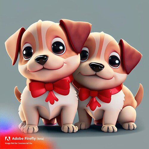 Firefly 3D style character style of 3 little puppies with red bows around their neck on isolated bac (1)