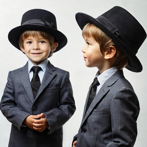 Firefly isolated on white toddler-boy wearing black hat and tie - image split into 3 images- charact