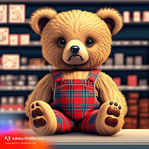 Firefly hyper realistic detailed 3d cartoon style character design of sad brown teddy bear with red