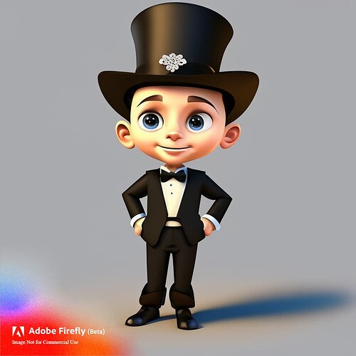 Firefly 3d cartoon style character of light skinned little boy dressed in tuxedo with hands in pocke (1)