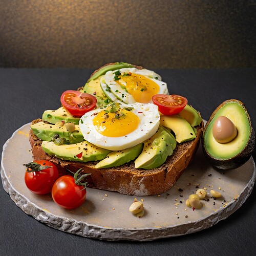 Firefly breakfast bread with avoado and eggs and tomatoes 42495