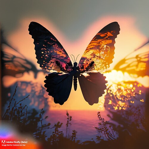 Firefly butterfly sunset double exposure 55287
