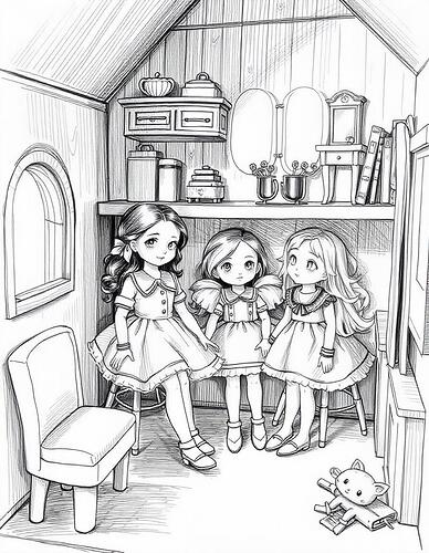 pikaso_texttoimage_black-and-white-sketch-of-dolls-in-dollhouse