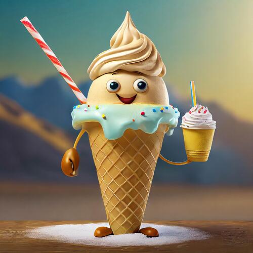 Firefly hi res photo realistic Pixar-style anthropomorphic figure based on an ice cream cone, cone w (1)