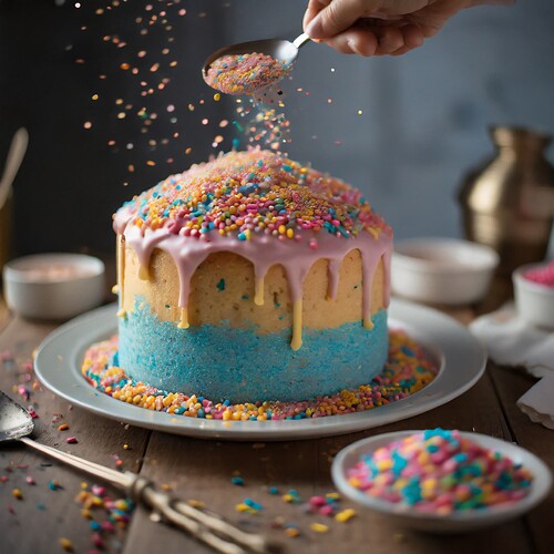 Firefly food photography colorful sprinkles over a birthday cake 41908