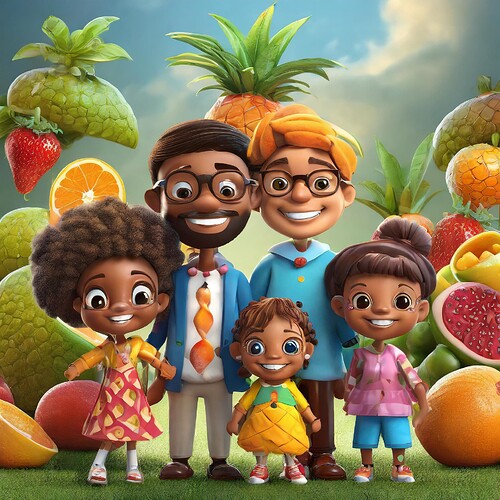 Firefly 3d cartoon family dressed up as fruit 13267