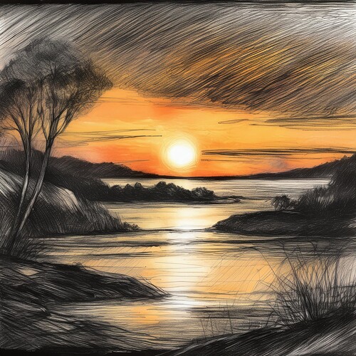 Firefly Sunset in pencil sketch 92807