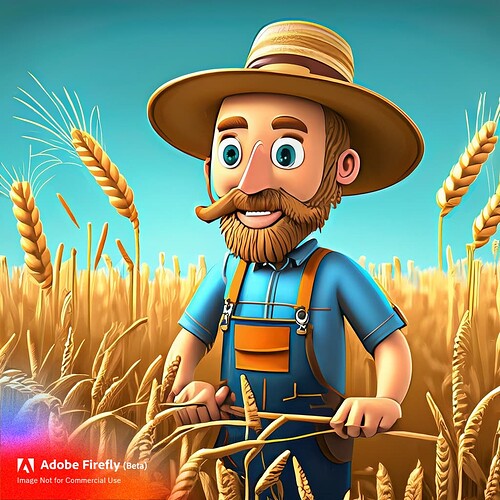 Firefly hyper realistic detailed 3d cartoon style character design of tanned farmer with blonde hair