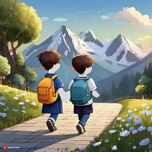 Firefly unreal engine 5 cartoon character, 2 little boys walking home from school 52908