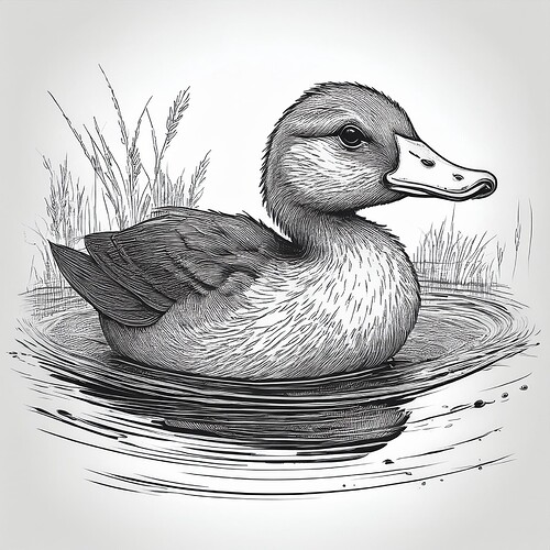 Firefly duckling swimming on water pencil sketch 77665